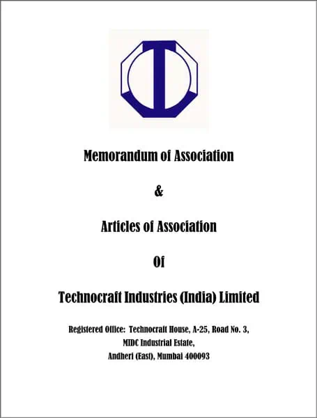 Memorandum of Association & Articles of Association Of Technocraft Industries (India) Limited